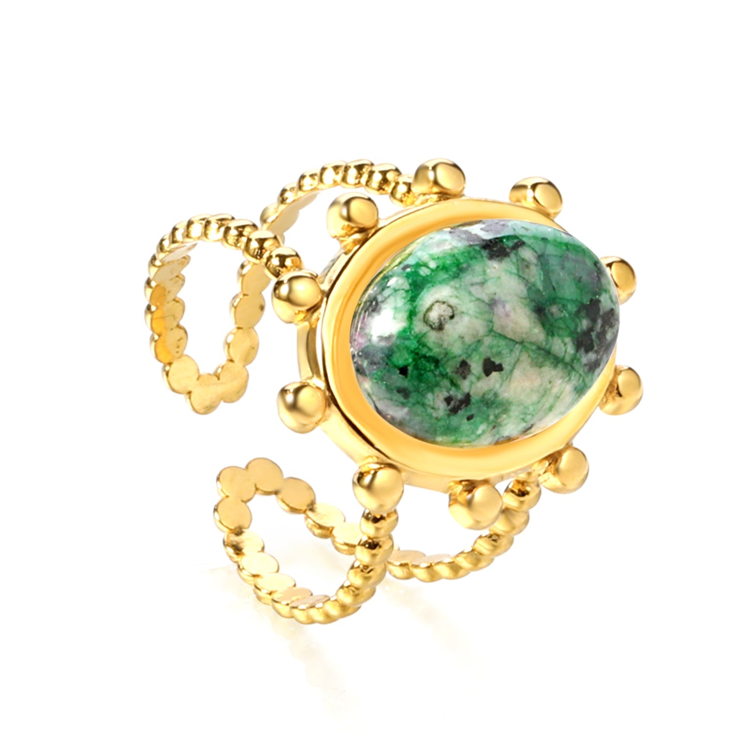 Single band ring clear natural stone + blue turquoise + anthophyllite asonjewelry